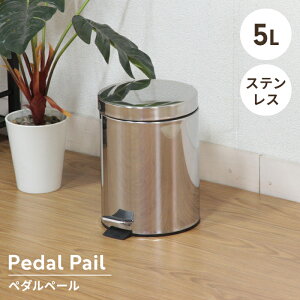 フタ付き ステンレス製 ゴミ箱 5L ペダルペール ごみ箱 幅25cm ラウンド型 円形 ダストボックス ペダル式 分別 足踏み