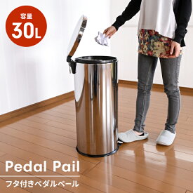 ゴミ箱 30L ステンレス ペダル開閉式 フタ付き ダストボックス おしゃれ 蓋付きゴミ箱 くずかご 小型 ふた付き おむつ ごみ箱 縦型 ペダル式 ラウンド型 36 29 65cm 容量30L
