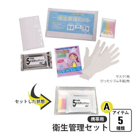 衛生管理セット 携帯用 ケース入り 5種類 綿棒 ウェットティッシュ マスク 手袋 衛生管理 衛生的 感染症対策 飛沫 感染症 予防 緊急 非常時 避難