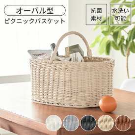【値下げ】バスケット かご 抗菌 洗える 水洗い オーバル型 おしゃれ かわいい ピクニックバスケット アウトドア インテリア バッグ 清潔