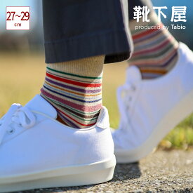 【公式 Tabio MEN】 メンズ NEW マルチボーダー ショートソックス 27～29cm / 靴下屋 靴下 タビオ タビオメン くつ下 ショート ソックス くるぶし上 L 大きいサイズ 紳士 白 日本製