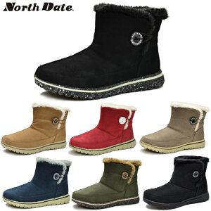 ノースデート スノーブーツ スパイク搭載 防水 防寒 防滑 ボアブーツ ムートン ファー ブーツ ショート レディース レディース靴 女性 かわいい おしゃれ カジュアル ボタン 赤 黒 グレー カ