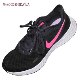 【靴のHOSHIKAWA】 『NIKE BQ3212』ナイキ レボリューション523cm～25cm レディース スニーカーブラック/ハイパーピンクジッパー ベルクロ合皮 軽量