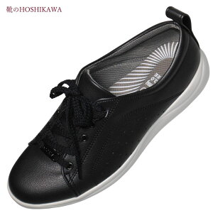 【靴のHOSHIKAWA】 『PANSY 1376』パンジー レースアップシューズ22cm〜24.5cm EEEブラック レディースカジュアル ファスナー無し軽量 幅広 合皮