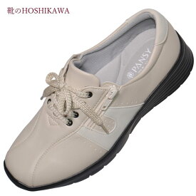 【靴のHOSHIKAWA】 『PANSY 4428』パンジー レースアップシューズ22cm～24.5cm EEEEEアイボリー レディースカジュアル ファスナー軽量 幅広 合皮
