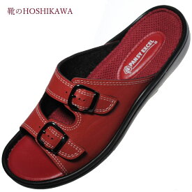 【靴のHOSHIKAWA】 『PANSY 9196』パンジー コンフォートサンダルS M L 2L 幅広レッド レディースカジュアル ダブルベルト合皮 抗菌 防臭