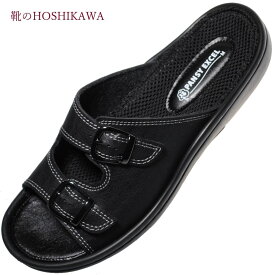 【靴のHOSHIKAWA】 『PANSY 9196』パンジー コンフォートサンダルS M L 2L 幅広ブラック レディースカジュアル ダブルベルト合皮 抗菌 防臭