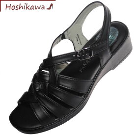 【靴のHOSHIKAWA】 『PANSY 5518』S M L 2L レディースパンジー サンダルブラック ストラップウェッジソール バックベルト前開き 合皮 春夏