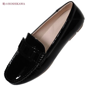 【靴のHOSHIKAWA】 『Dona Miss 10029-1』21.5cm～25cm レディースドナミス ローファーエナメル ブラックフラット スクエアトウ低反発クッション 本革
