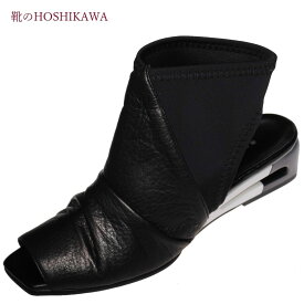 【靴のHOSHIKAWA】 『Dona Miss 1478』21.5cm～24.5cm EEEドナミス ギャザーブーツサンダルレディース ブラックブーティー サンダル国産 本革 春夏
