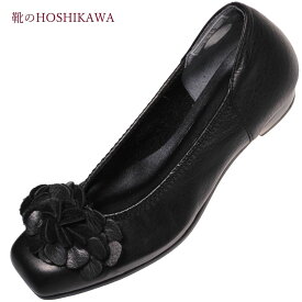 【靴のHOSHIKAWA】 『Dona Miss 3279』ドナミス パンプス21.5cm～25cm EEEレディース ブラックローヒール リボン国産 幅広 本革