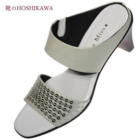 【靴のHOSHIKAWA】 『Dona Miss 378』ドナミス ミュールSS S M L レディースシルバー サンダルオープントゥ ヒール日本製 春夏