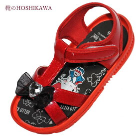 【靴のHOSHIKAWA】 『ハローキティ 6330』サンダル サンリオキャラクター15cm～19cm 女の子 レッドベルクロ オープントゥ軽い 滑りにくい 春夏