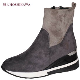 【靴のHOSHIKAWA】 『maaRu 600』レディース ショートブーツS M L LL グレー内側ファスナー 厚底合皮 スウェード 秋冬