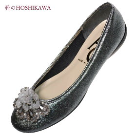 【靴のHOSHIKAWA】 『AC 1312』エーシー カジュアルパンプス22cm～24.5cm EEEレディース シルバーカッター ローヒール低反発 リボン
