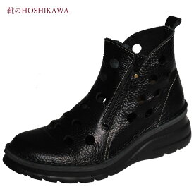 【靴のHOSHIKAWA】 『A-OK 0032』エーオーケーショートブーツ21.5cm～25cm EEEEブラック 両側ファスナーASW 幅広 軽量撥水加工 厚底日本製 牛革