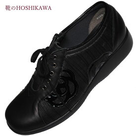 【靴のHOSHIKAWA】 『A-OK 2153』エーオーケー レザーシューズ21.5cm～25cm EEEレースアップ レディースブラック カジュアル日本製 牛革
