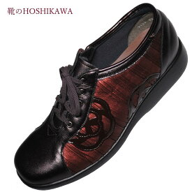 【靴のHOSHIKAWA】 『A-OK 2153』エーオーケー レザーシューズ21.5cm～25cm EEEレースアップ レディースボルドー カジュアル日本製 牛革