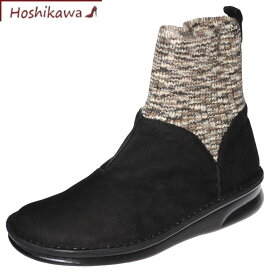 【靴のHOSHIKAWA】 『A-OK 8591』エーオーケー ブラック22cm～24.5cm 幅広ショートブーツ カーキソックスブーツ 厚底ヌバック素材 牛革