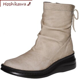 【靴のHOSHIKAWA】 『A-OK 83422』エーオーケー ライトグレー22cm～25cm 幅広ショートブーツ レディースサイドファスナー 厚底牛革 秋冬