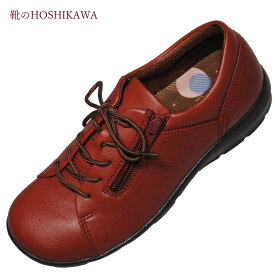 【靴のHOSHIKAWA】『EVE 313』 幅広設計ムーンスター イブ22cm～25cm EEEEレッド レディースレースアップ ファスナーワイド 合皮