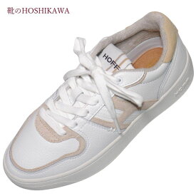 【靴のHOSHIKAWA】 『HOFF 22209003』ホフ レザースニーカー23cm～25.5cm 幅広ベージュ/ホワイト レディースレースアップ 天然皮革
