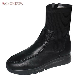 【靴のHOSHIKAWA】 『Monet 244400』モネ ミドルブーツ21.5cm〜25cm EEEEレディース ブラックカジュアル 内側ファスナー日本製 本革 ニット 秋冬