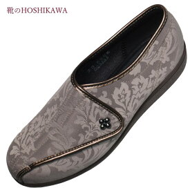【靴のHOSHIKAWA】 『快歩主義 L011 3E＋』21.5cm～25cm EEEカイホシュギ レディースグレージュガラ ベルクロ室内屋内兼用 撥水加工幅広 合皮