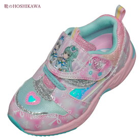 【靴のHOSHIKAWA】 『わんだふるぷりきゅあ 3808』スニーカー 女の子マジックテープ ピンク15cm～19cm キッズ運動靴 子供靴