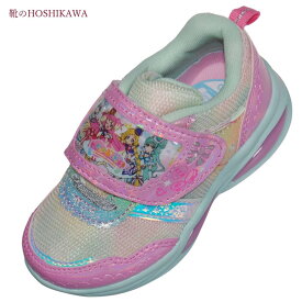 【靴のHOSHIKAWA】 『わんだふるぷりきゅあ 3809』フラッシュスニーカー歩くと光る 運動靴マジックテープ ピンク15cm～19cm EEキッズ 女の子子供靴