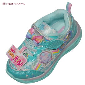 【靴のHOSHIKAWA】 『Double star 4959』ダブルスター15cm～19cm 女の子サックス スニーカー歩くと光る靴マジックテープ子供靴 合皮