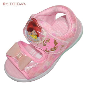 【靴のHOSHIKAWA】『DISNEY C1354』プリンセス 光るサンダル14cm〜19cm 女の子 ピンク歩くと光る キッズディズニー マジックテープ ムーンスター合皮 春夏
