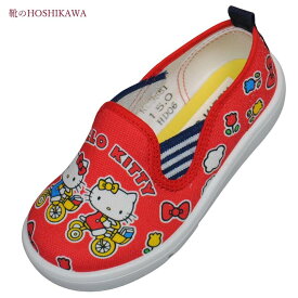 【靴のHOSHIKAWA】 『Sanrio P081』サンリオ ハローキティ14cm～19cm EEE 女の子スニーカー スリッポンレッド 紐無し合成皮革 運動靴 国産