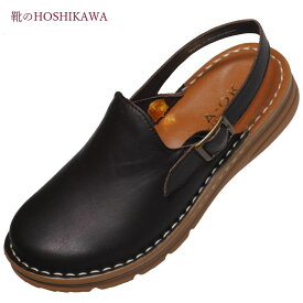 【靴のHOSHIKAWA】 『A-OK 386』エーオーケー サンダル22cm～24.5cm EEEEダークブラウン レディースバックバンド ストラップ日本製 牛革 厚底