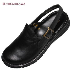 【靴のHOSHIKAWA】 『A-OK 386』エーオーケー サンダル22cm～24.5cm EEEEブラック レディースバックバンド ストラップ日本製 牛革 厚底