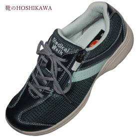 【靴のHOSHIKAWA】 『Medical Walk MS-L』アサヒ メディカルウォーク22cm～25cm EEEEレディース ネイビーカジュアルシューズ レースアップ天然皮革 春夏
