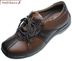 【靴のHOSHIKAWA】 『EVE 195』イブ カジュアルシューズ21.5cm〜25cm EEEEブラウンC レディースサイドファスナー 合皮