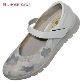 【靴のHOSHIKAWA】 『MOVEO 023』モベオ パンプス22cm～24.5cm EEEEウェッジソール マジックテープホワイト 日本製本革 軽量 幅広