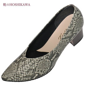 【靴のHOSHIKAWA】 『Trottoir 3606』トロトワール パンプス22.5cm～24.5cm レディーススネーク ローヒールスムース革 カジュアル日本製 合皮