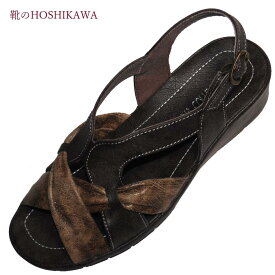 【靴のHOSHIKAWA】 『ANNA COLLECTION 1634』アンナコレクション サンダルS M L LL EEEブラウン レディースバックベルト カジュアルウェッジソール 合皮
