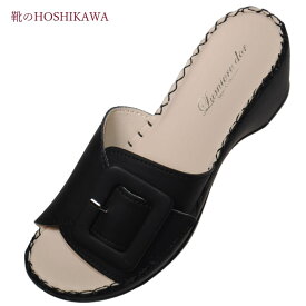 【靴のHOSHIKAWA】 『Lumiere dor 5227』リュミエールドール サンダルS M L 2L レディースブラック オープントゥウェッジソール ミュール合皮 春夏