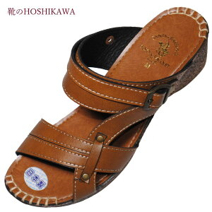 【靴のHOSHIKAWA】 『POLO&RACQUET CLUB 5507』ポロ&ラケットクラブ サンダルS M L LL レディースキャメル バックベルト日本製 合皮 軽い