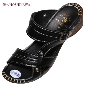 【靴のHOSHIKAWA】 『POLO&RACQUET CLUB 5507』ポロ&ラケットクラブ サンダルS M L LL レディースブラック バックベルト日本製 合皮 軽い