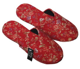 【靴のHOSHIKAWA】 『スリッパ 5164』フリーサイズ(約22cm～24cm)室内履き レディースレッド ブラック国産 花柄