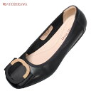 【靴のHOSHIKAWA】 『Dona Miss 1887-15』ドナミス パンプス22cm〜25.5cm EEE程レディース ブラックフラット底 バックル低反発 幅広 本革