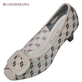 【靴のHOSHIKAWA】 『Dona Miss 7118』21.5cm～24.5cm EEEドナミス パンプスレディース ライトグレーバックル ローヒールチュールレース 国産本革 春夏