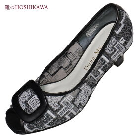【靴のHOSHIKAWA】 『Dona Miss 7118』21.5cm～24.5cm EEEドナミス パンプスレディース ブラックバックル ローヒールチュールレース 国産本革 春夏
