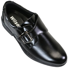 ウィルソン Wilson 84 ブラック 4E 幅広 ワイド メンズ ビジネスシューズ モンクストラップ スリップオン ビジネス靴 紐なし靴 紳士靴