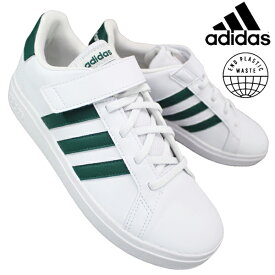 【全商品ポイント5倍⇒6/11(火)1:59迄】 アディダス adidas スニーカー IG4842 グランドコート2.0 EL K ホワイト/グリーン 17cm～25cm キッズ ジュニア スニーカー シューズ 運動靴 子供靴 靴 合成皮革 マジックテープ 面ファスナー GRANDCOURT 2.0 EL K アディダスIG4842