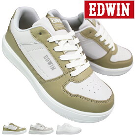 エドウィン 厚底スニーカー EDW4314 カーキ・ベージュ・ホワイト 23cm～24.5cm キッズ ジュニア 女の子 シューズ スニーカー 靴 紐靴 通学靴 子供靴 EDWIN エドウィン4314 ヒモ靴